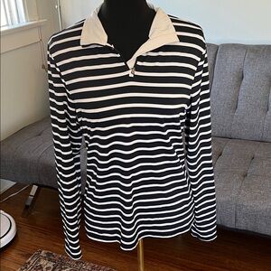Bogner Black and White Striped Quarter Zip size 10